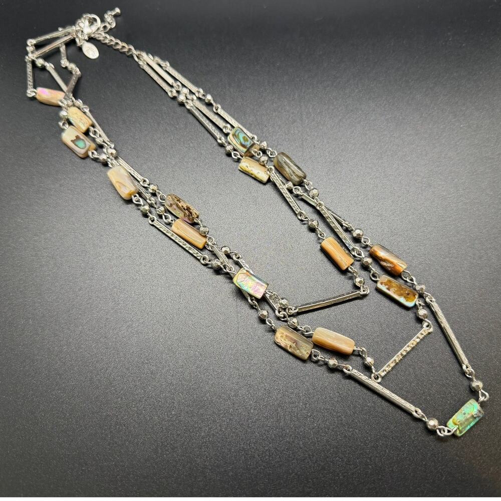 3 Strand Coockie Lee Abalone Silver Tone Necklace